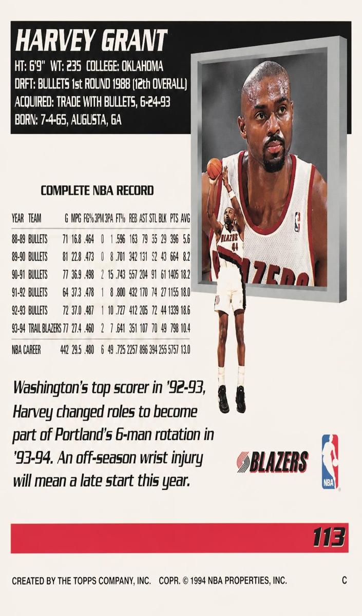 1994 Topps Harvey Grant #113 card
