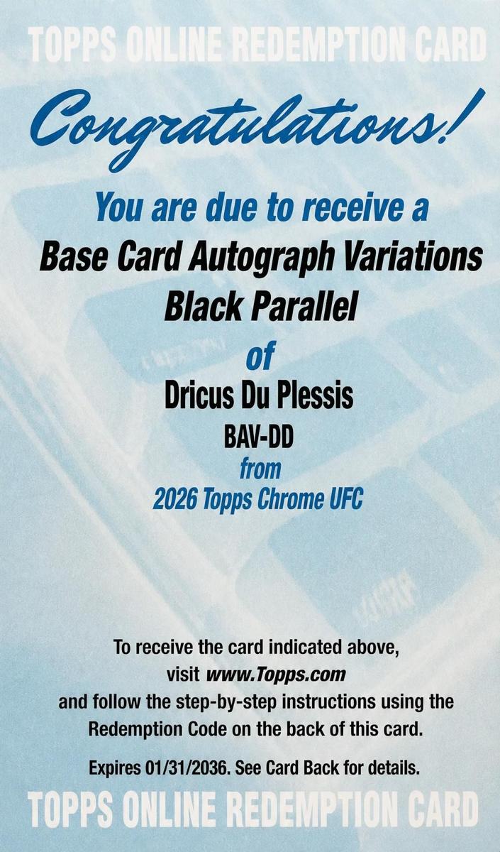 2026 Dricus Du Plessis [Black Refractor] #BAV-DD