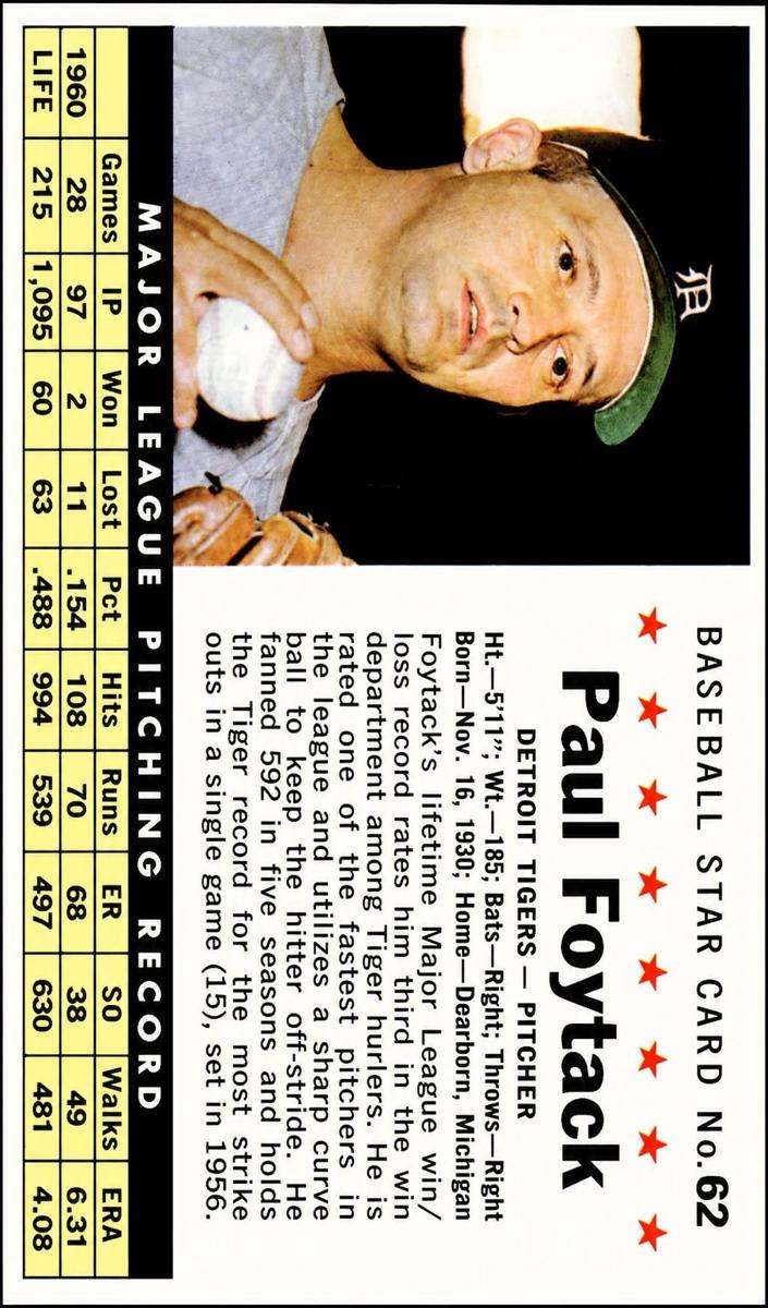1961 Paul Foytack [Perforated] #62