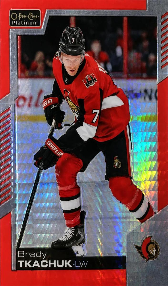 2020 O-Pee-Chee Platinum Brady Tkachuk [Red Prism] #108 card