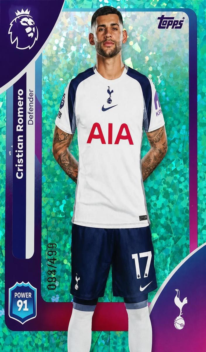 2025 Topps Premier League Cristian Romero [Aqua Sparkle] #257 card