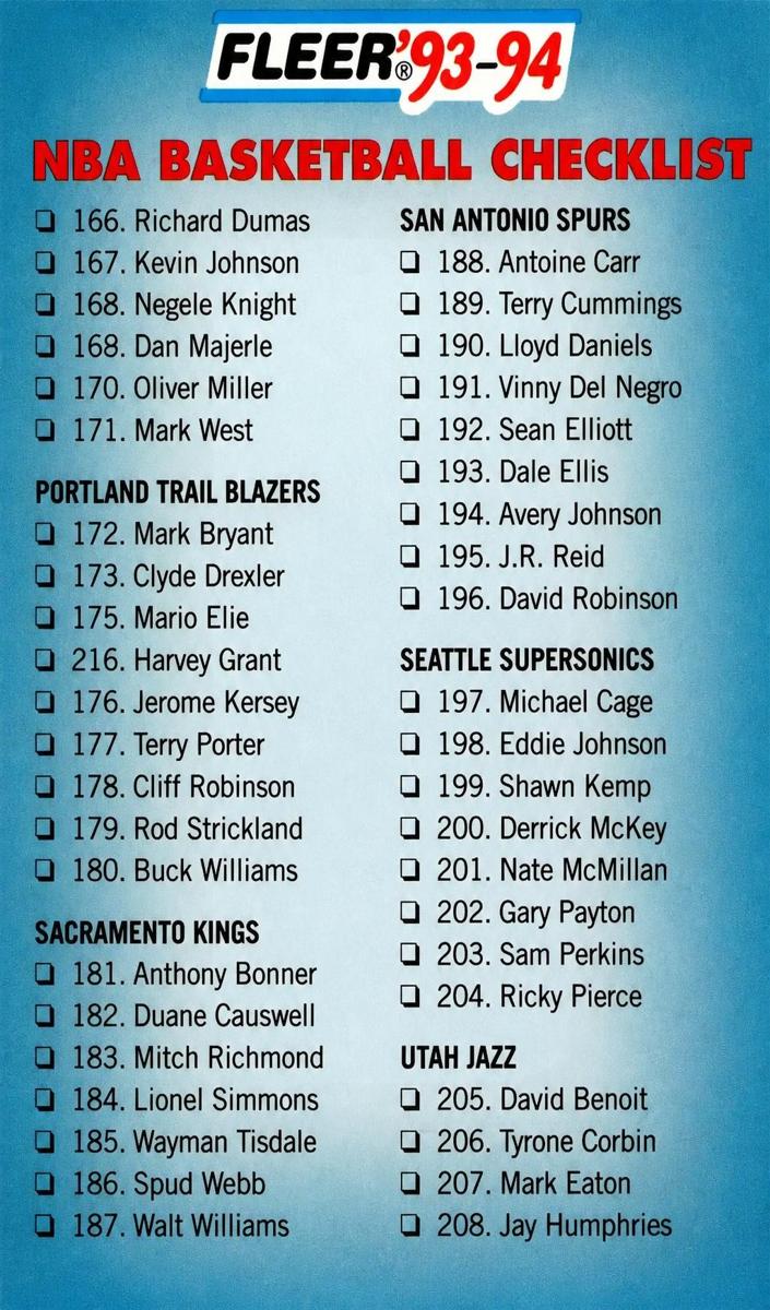 1993 Checklist 166-240 #240