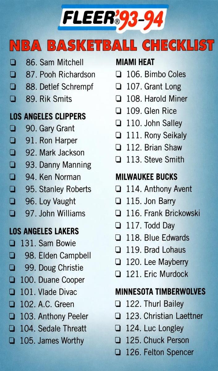 1993 Checklist 86-165 #239