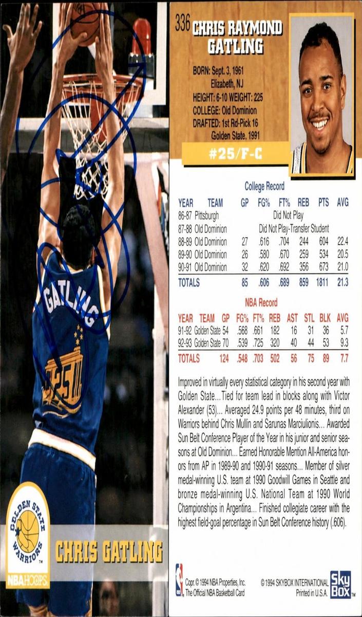 1993 Hoops Chris Gatling #336 card