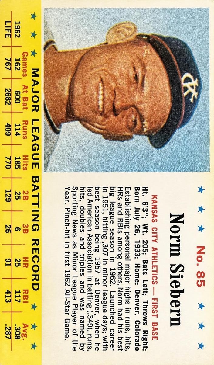 1963 Norm Siebern #85