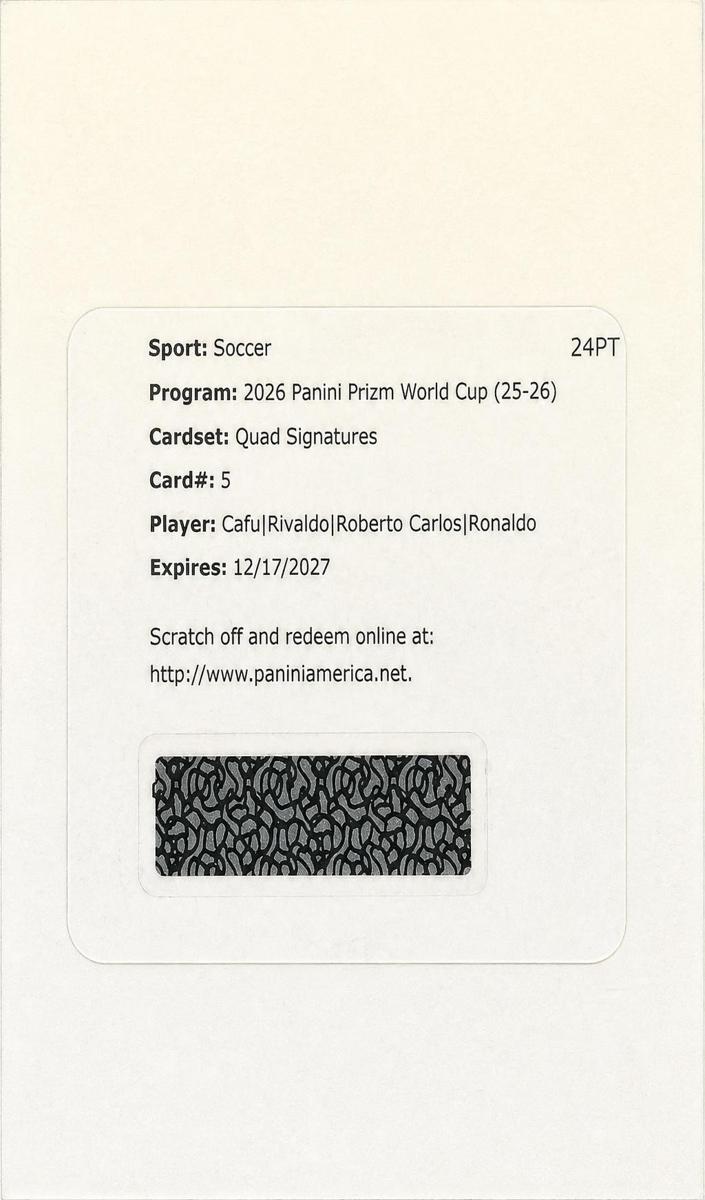 2026 Panini Prizm FIFA World Cup Cafu / Rivaldo / Roberto Carlos / Ronaldo #QS-B card