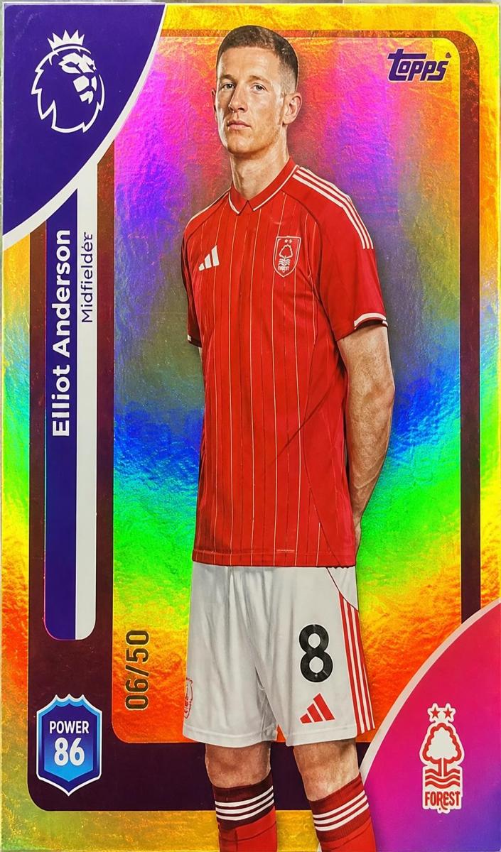 2025 Topps Premier League Elliot Anderson [Gold Rainbow] #244 card