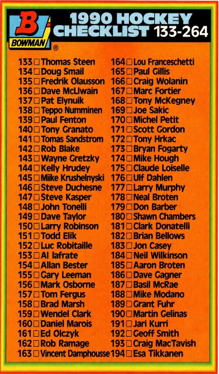 1990 Bowman Checklist #264 card