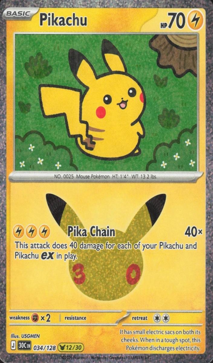 Pikachu 2026 Pokemon 30th Celebration